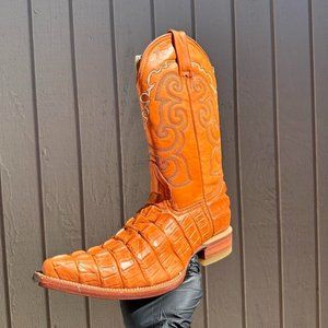 #63 Orange Crocodile Imitation Tail Western Boot